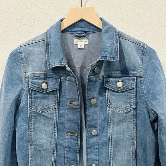 J.Crew Crewcuts Button Front Jean Jacket Blue Youth Girls Classic Crop Size 14 - Picture 5 of 16
